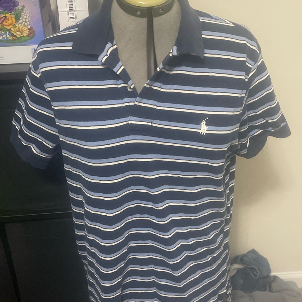 Ralph Lauren Blue and White Striped Polo